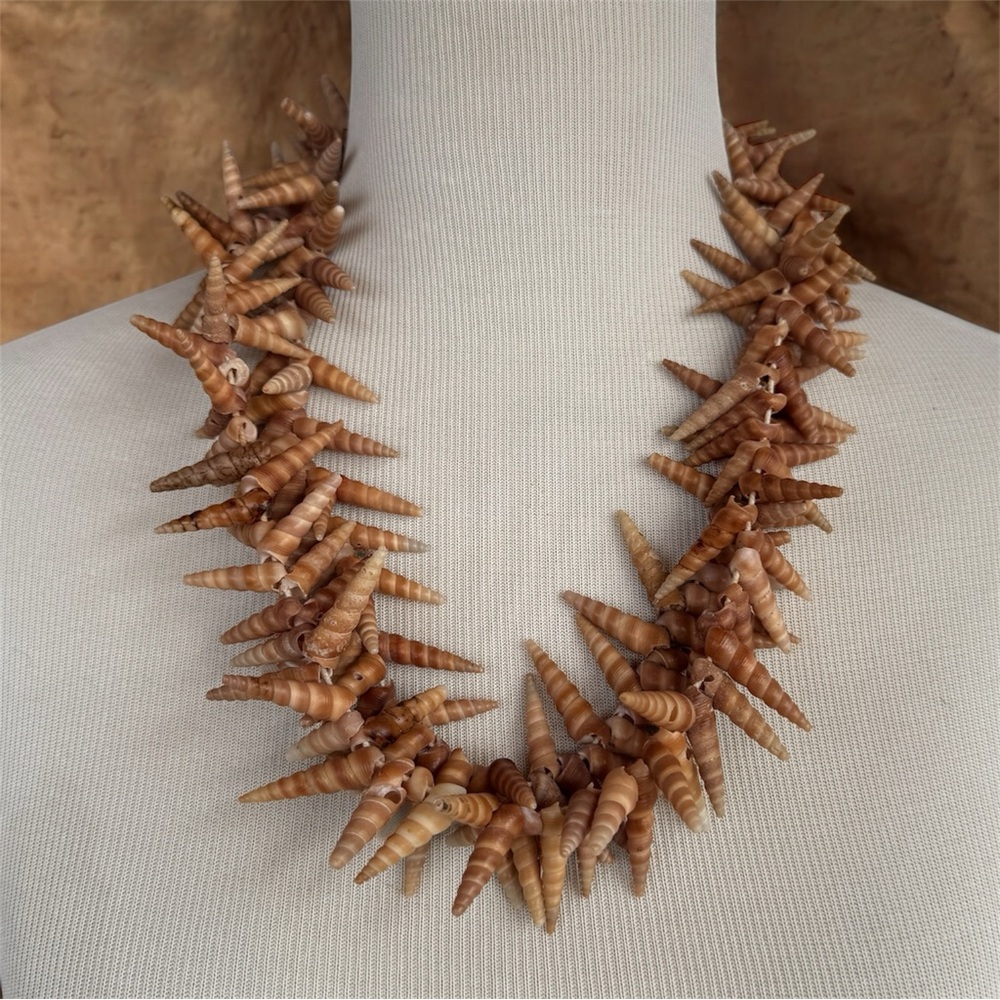 Mermaid Turritella Unicorn Horn Spiral Beachy Boho Shell Necklace Strand 48” - Picture 1 of 11